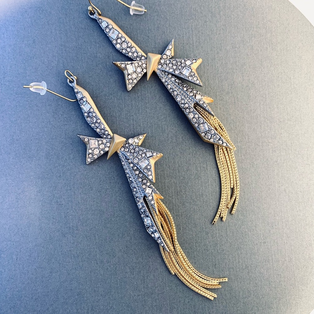 ALEXIS BITTAR • Origami Crystal Bow Fringe Drop Matte Silver Statement Earrings - Picture 11 of 13